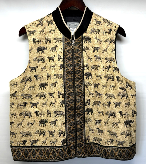 Stonebridge Jackets & Blazers - STONEBRIDGE Linen Blend Women's XL Vest African Safari Animals Brown Tan Black
